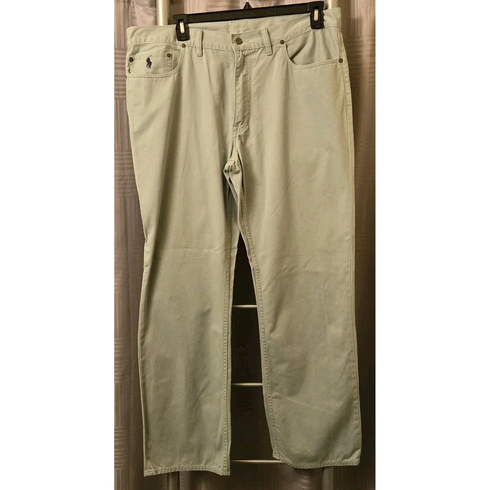 Polo Ralph Lauren Mens Pale Green Straight Leg Denim Pants 38x30 Pony Logo